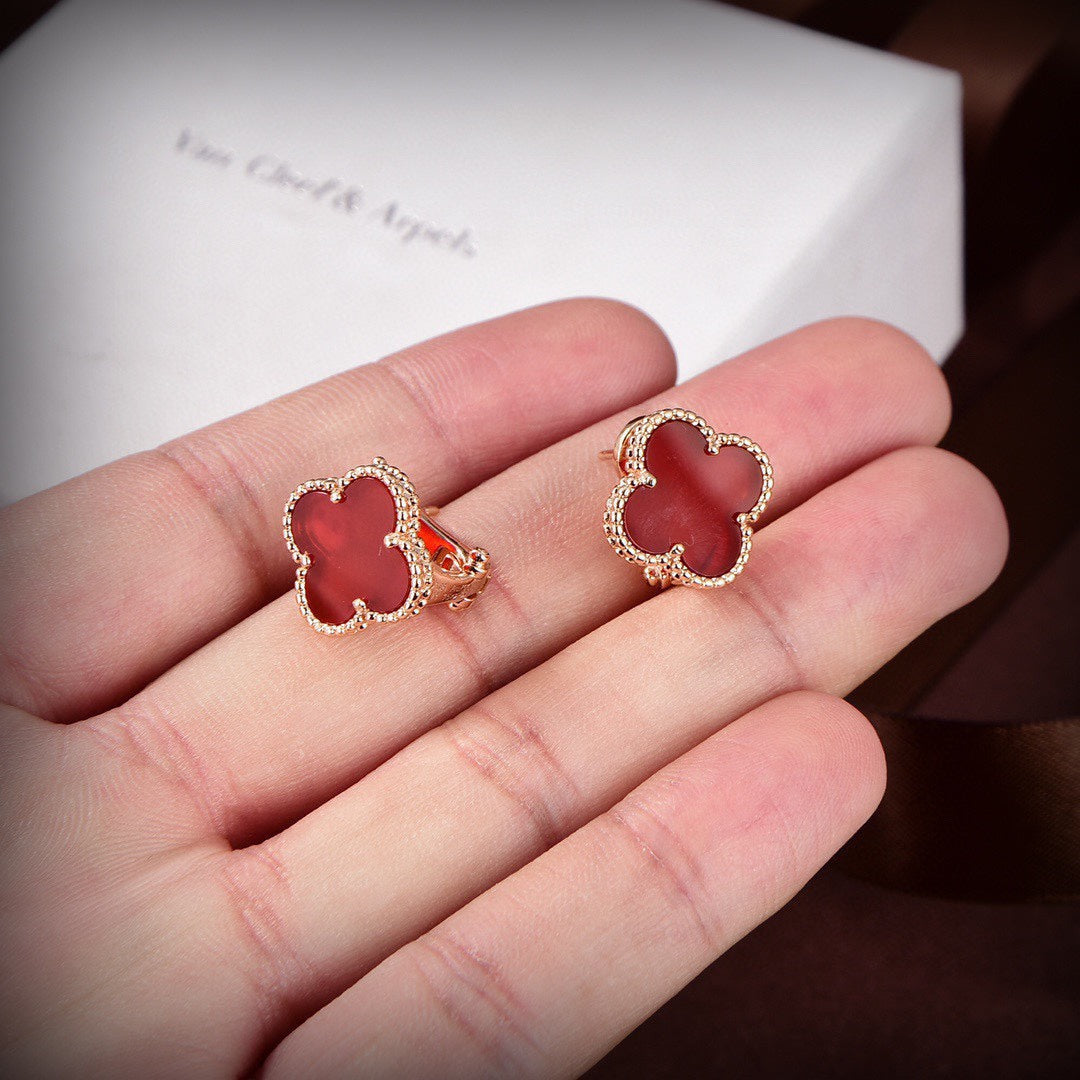 18K Celestial Vintage Alhambra Carnelian Earrings