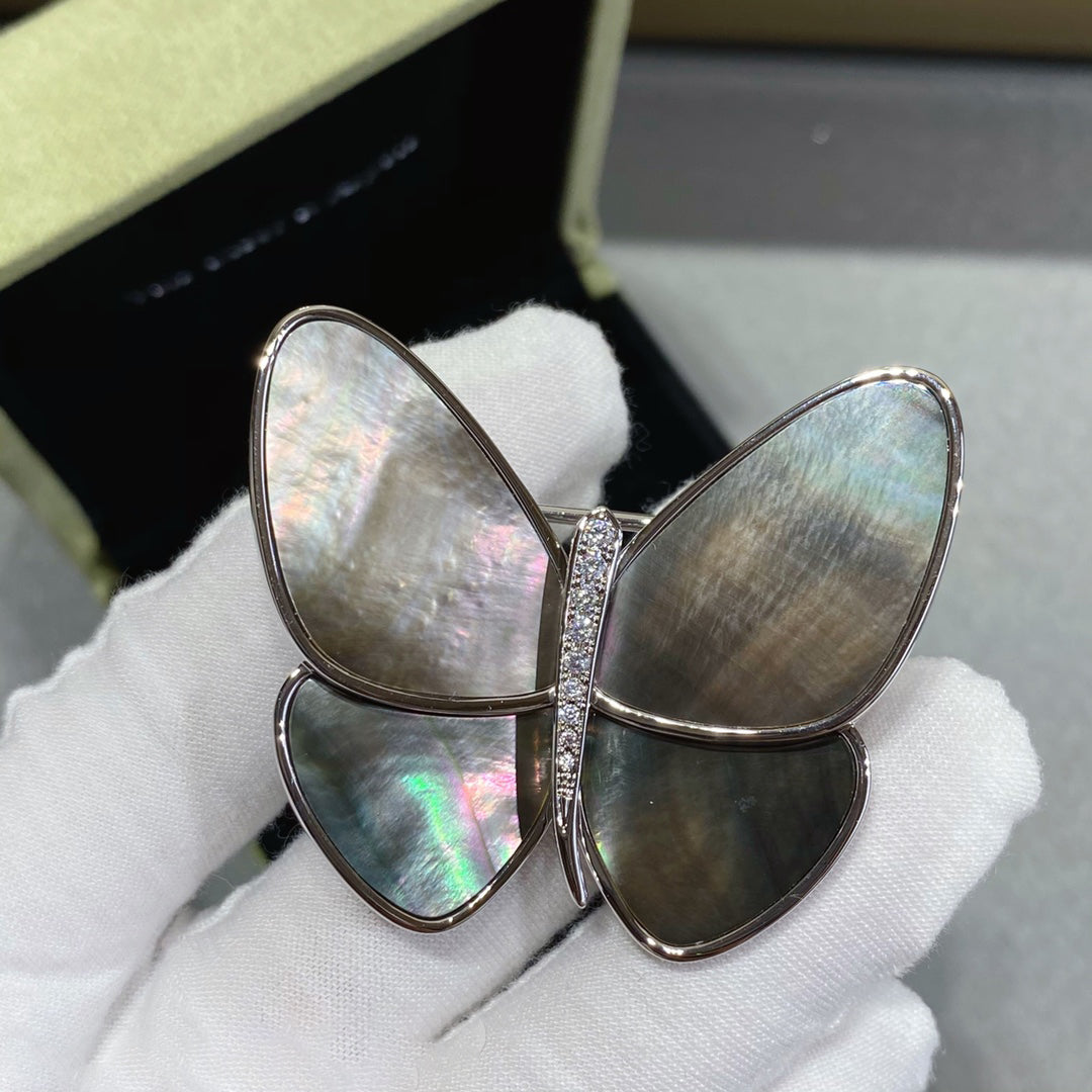18K Celestial Grey Fritillary Butterfly Brooch