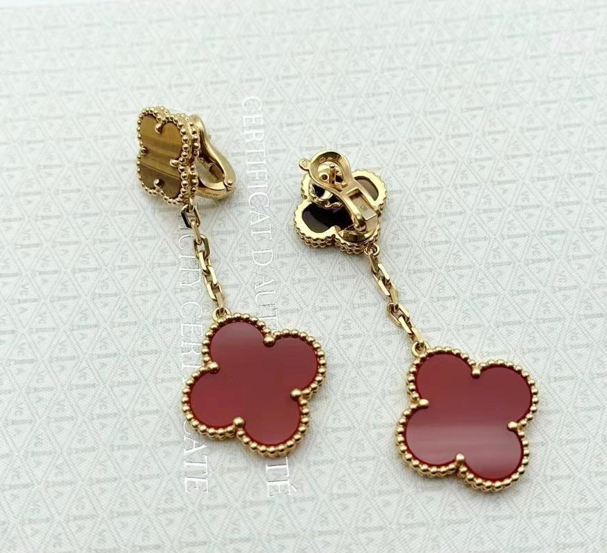 18K Celestial Magic Alhambra Carnelian & Tiger Eye Earrings