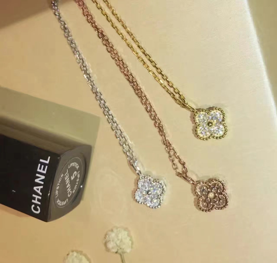 18K Celestial Sweet Alhambra Diamond Clover Necklace