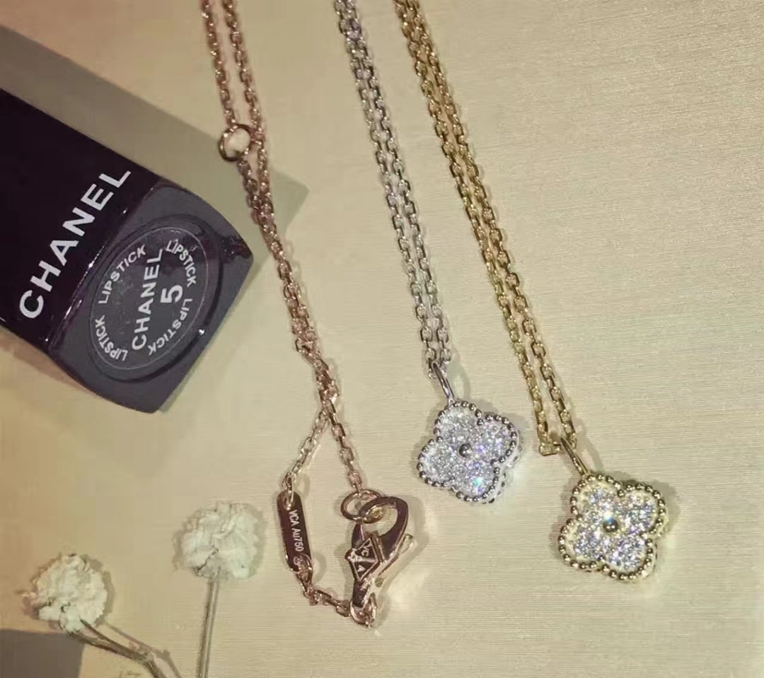 18K Celestial Sweet Alhambra Diamond Clover Necklace