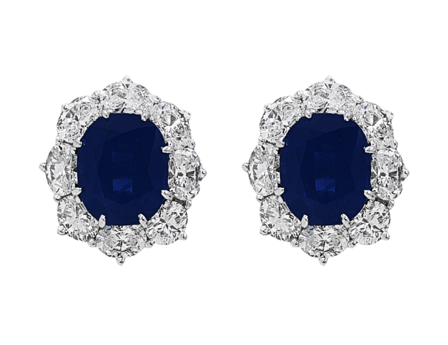 Platinum Estate Oval Sapphire Diamond Earrings