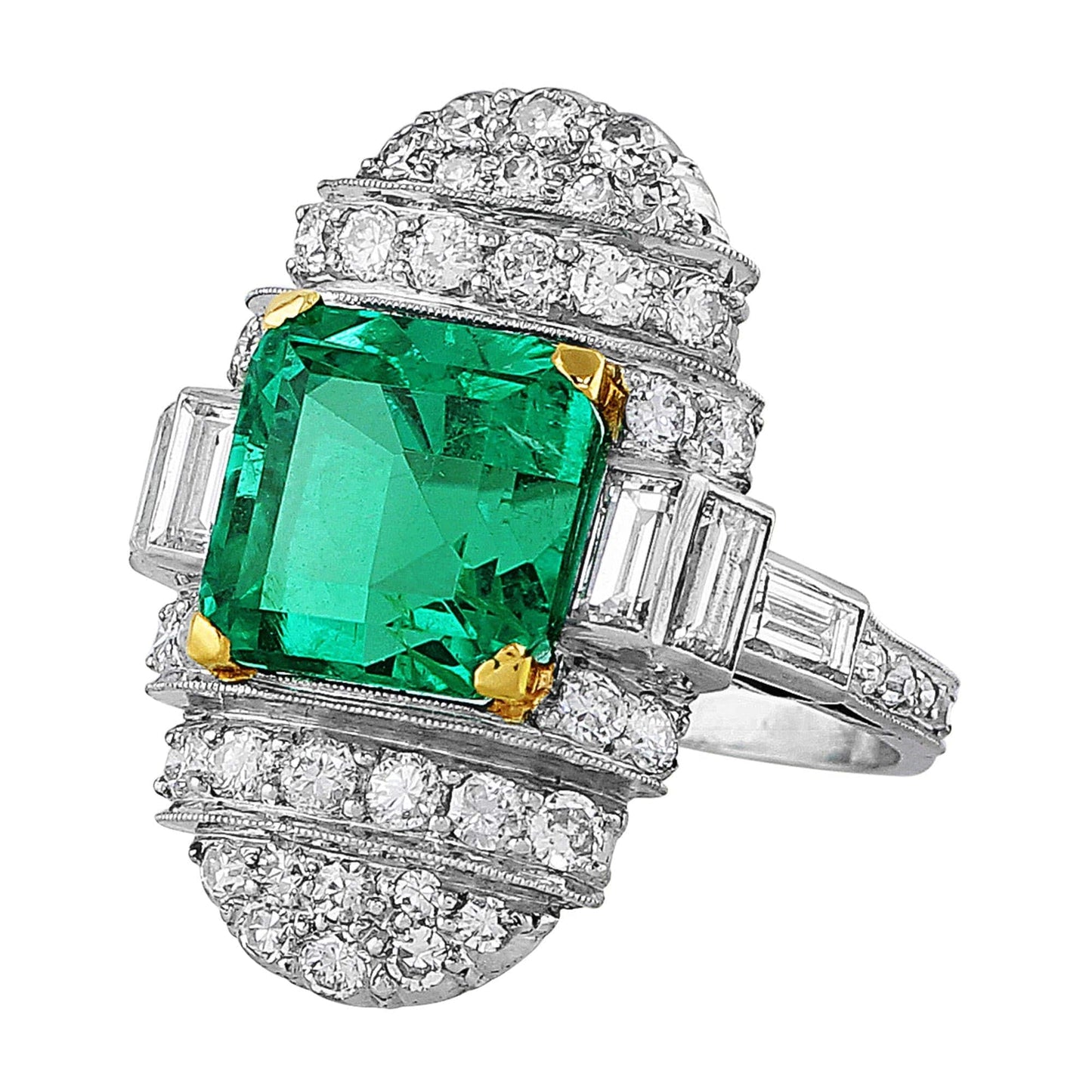 Platinum 5ct Emerald Diamond Vintage Ring