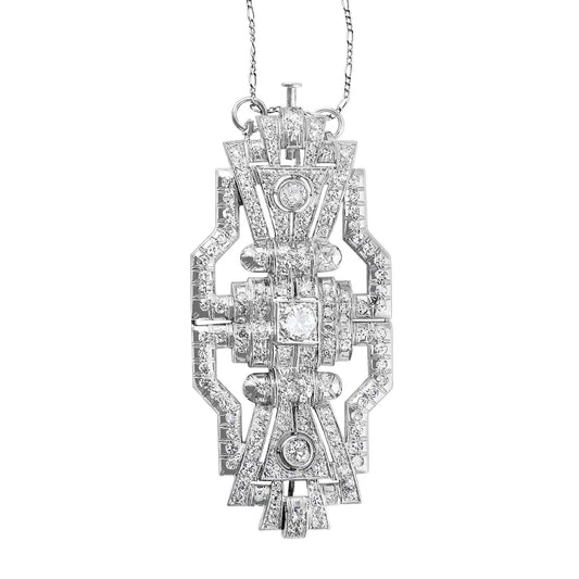 18k White Gold 4ct Estate Diamond Convertible Brooch Necklace