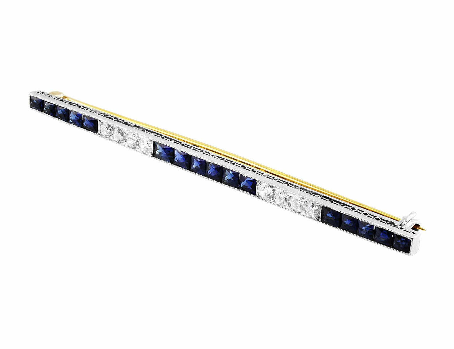 Platinum 1920's Diamond Sapphire Bar Pin