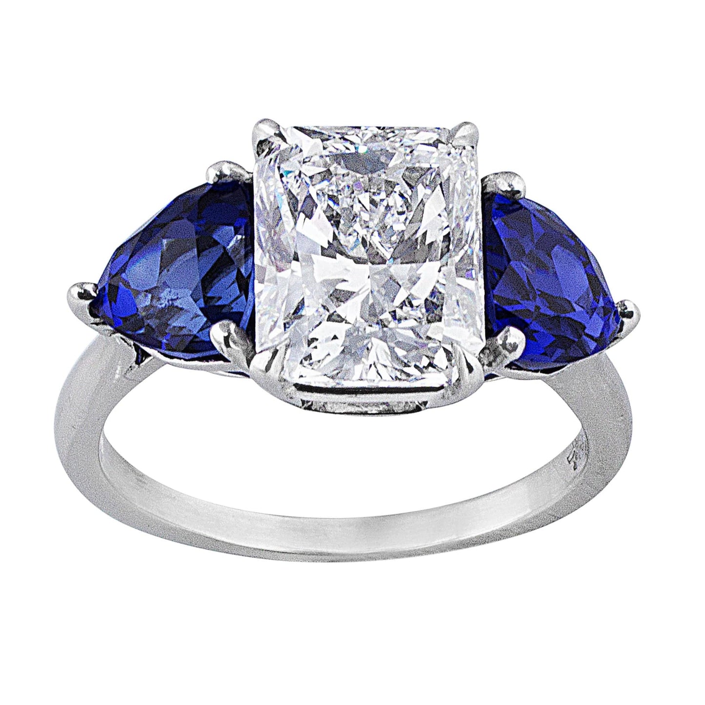 Platinum 3ct Radiant Diamond Sapphire Ring