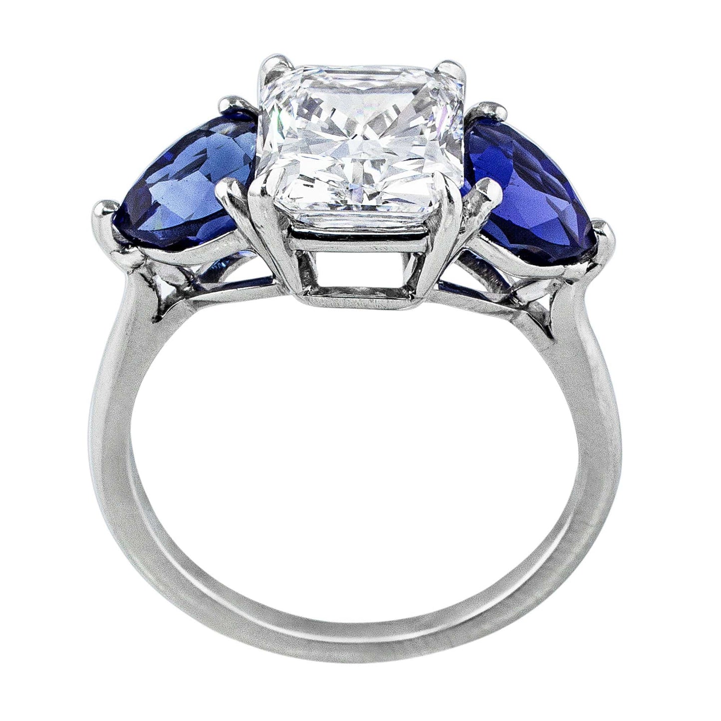 Platinum 3ct Radiant Diamond Sapphire Ring