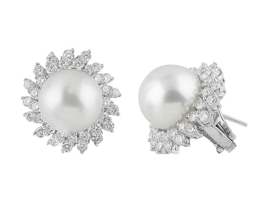 Estate 18k White Gold Pearl Diamond Earrings