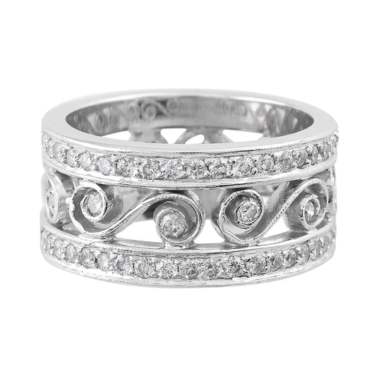 18k White Gold Wave Design Diamond Band