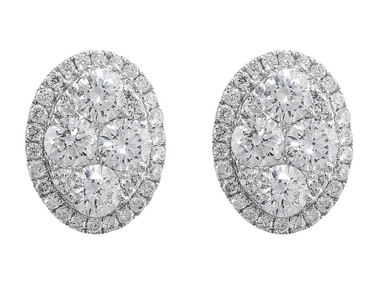 18k White Gold Oval Pave Diamond Earrings