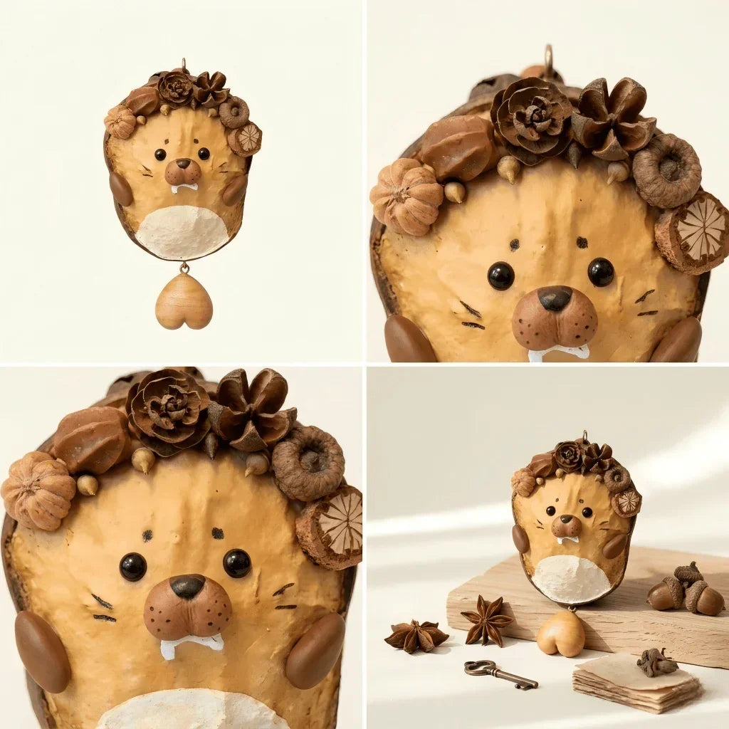 Leo Pod Sprite detail – vibrant handmade nature art piece from dried seed pod | ZAPIFIY