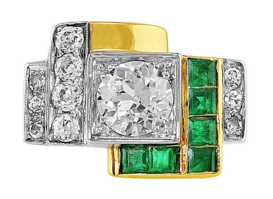 Art Deco Diamond Emerald Ring