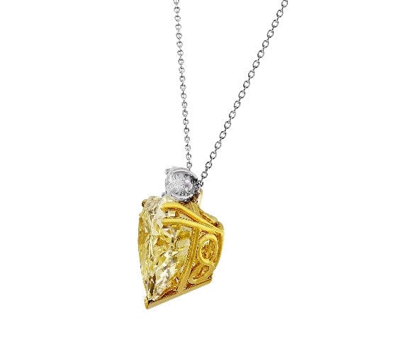 Rivière Platinum 18k Yellow Gold 20ct Fancy Light Yellow Diamond Heart Necklace
