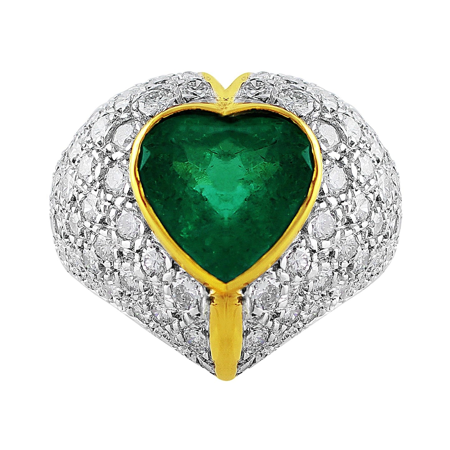 14k White Yellow Gold 4ct Emerald Diamond Heart Ring