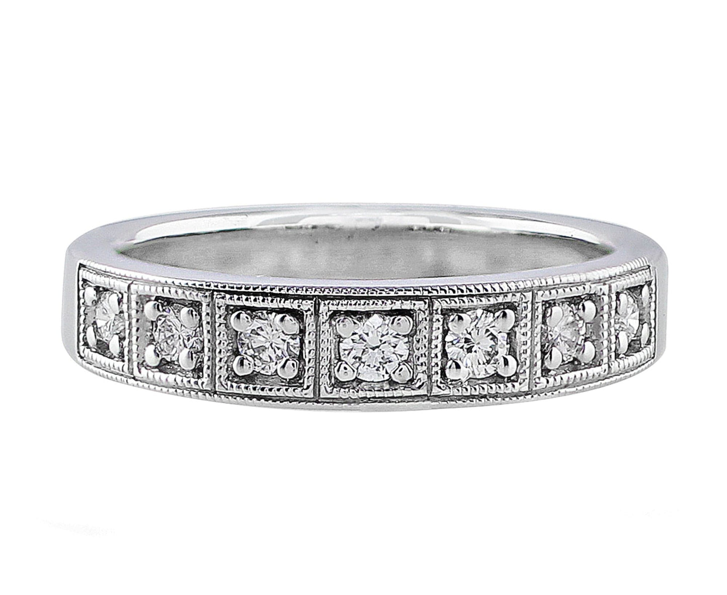 18k White Gold Bead Bright Set Diamond Ring