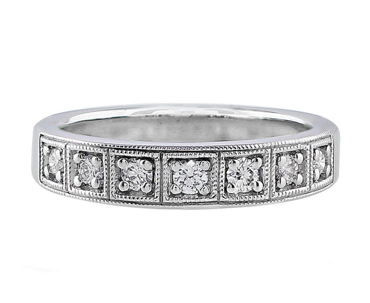 18k White Gold Bead Bright Set Diamond Ring