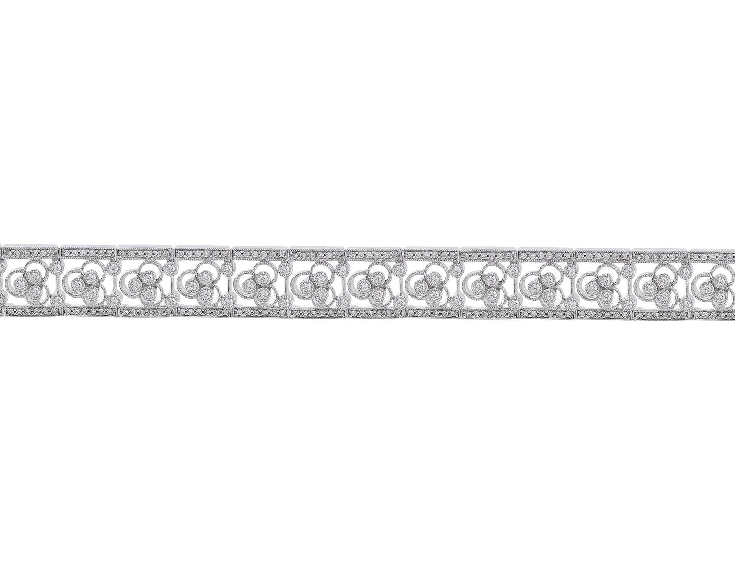 18k White Gold Filigree Pave Diamond Bracelet