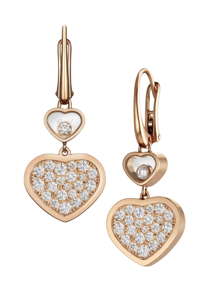 Happy Hearts Drop Earrings Rose Gold Diamonds