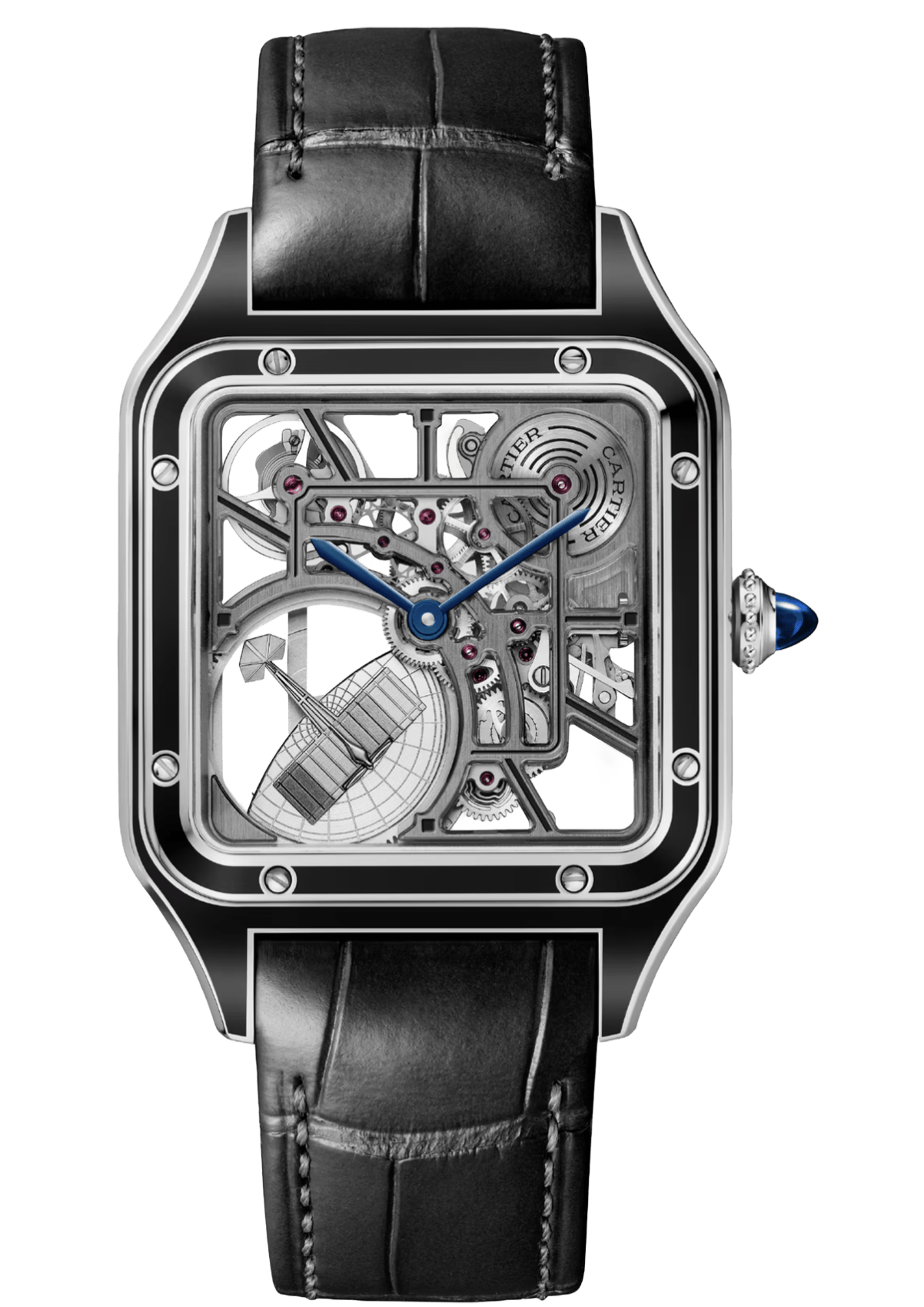 Santos-Dumont skeleton watch equipped with a micro-rotor WHSA0044