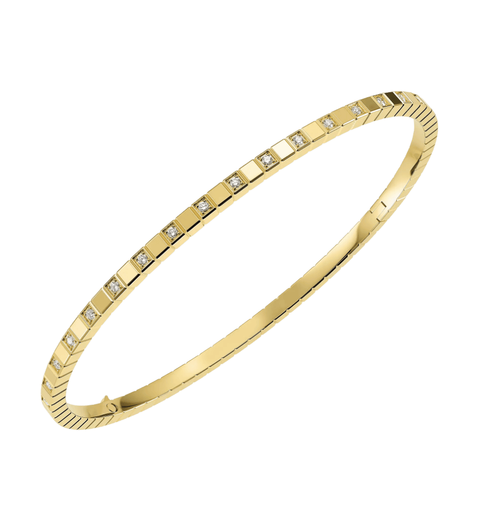 Ice Cube Yellow Gold Small Half-Set Diamonds Bangle Bracelet