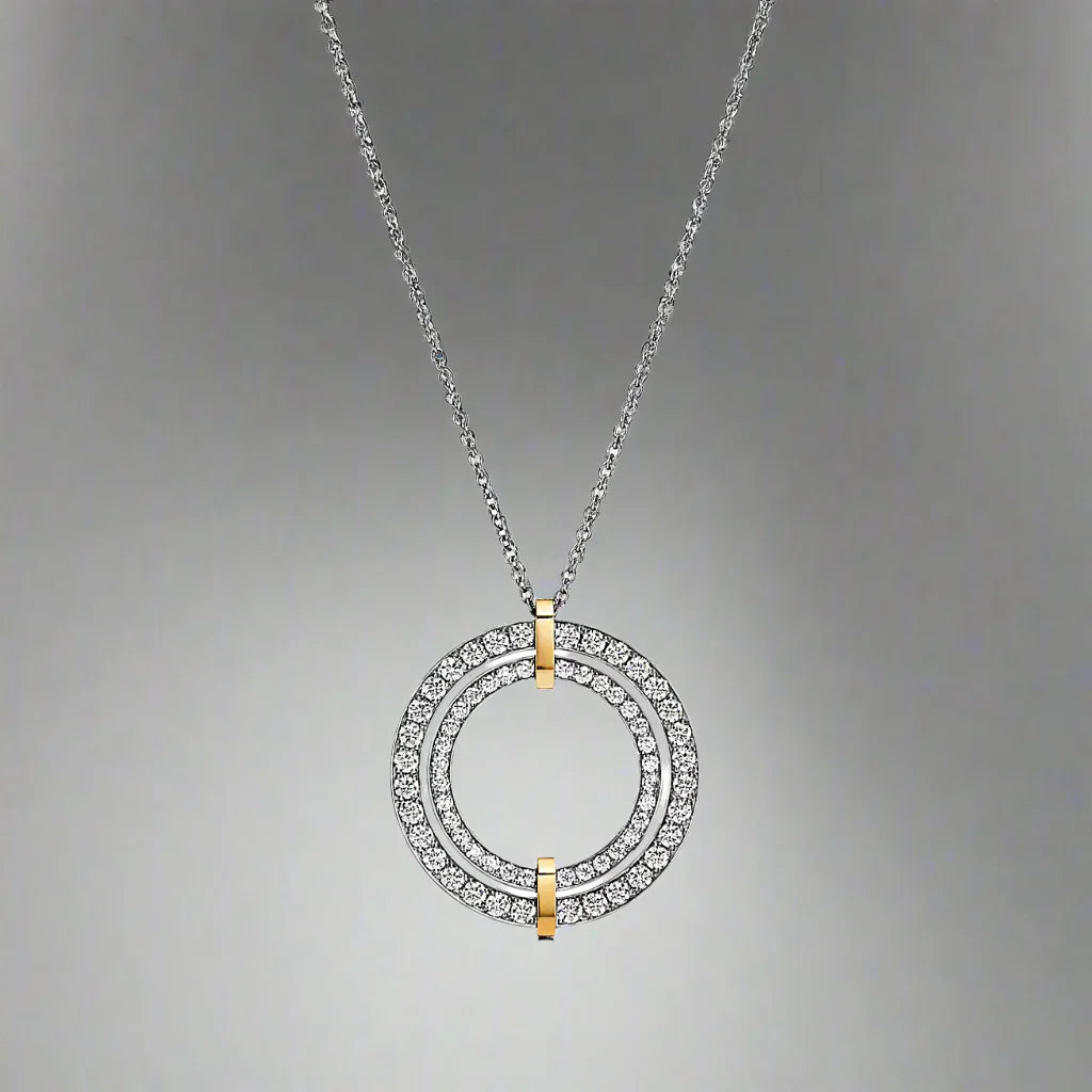 18K Celestial T Edge Circle Diamond Pendant Necklace