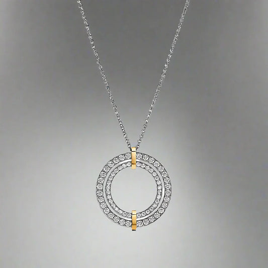 18K Celestial T Edge Circle Diamond Pendant Necklace