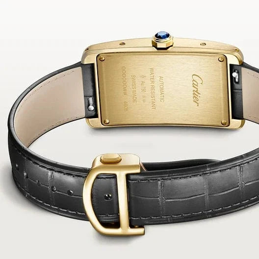 Tank Américaine watch, Large model, automatic movement, yellow gold, leather CRWGTA0295