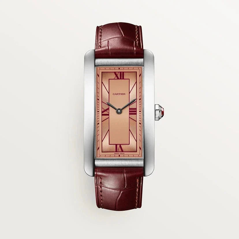 Tank Américaine watch, Large model, automatic movement, platinum, leather CRWGTA0297