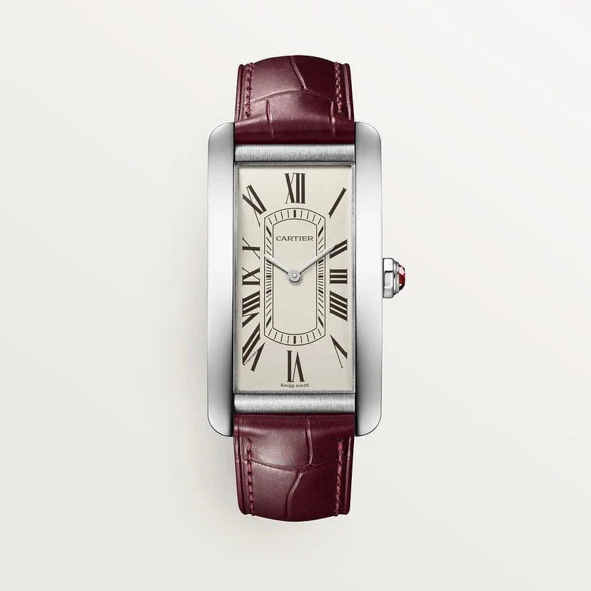 Tank Américaine watch, Large model, automatic movement, platinum, leather CRWGTA0296