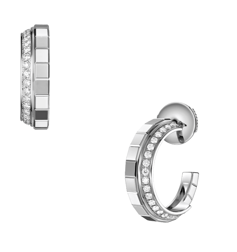 Ice Cube White Gold Small Diamond Hoop Earrings
