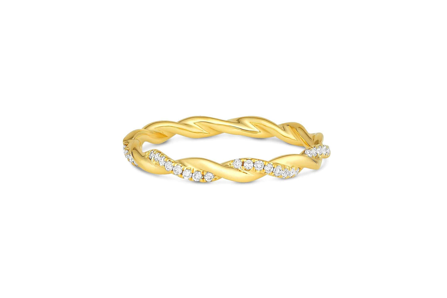 18k Yellow Gold 0.09ctw Diamond Halfway Twisted Band